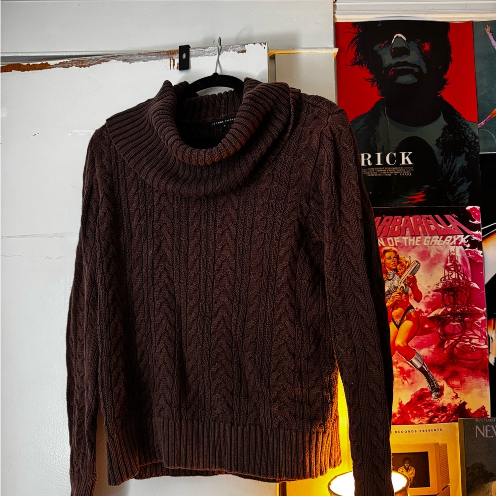 JEANNE PIERRE Dark Brown Cowl Neck Sweater